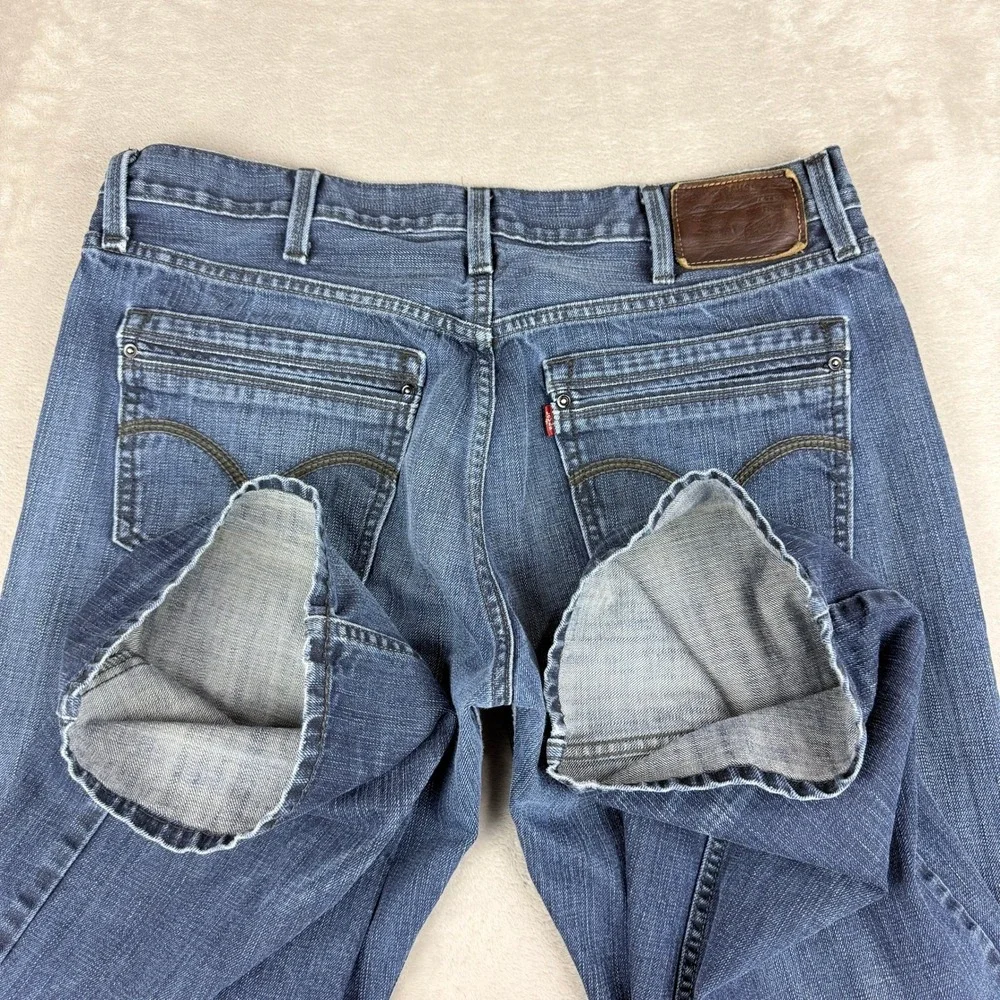 Levis 527 Jeans Men 38x32 (Fit 36x29) Blue Bootcut Slim Leather Patch Rodeo 2010